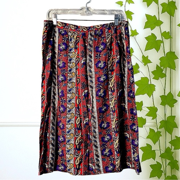 Dresses & Skirts - Handmade Multicolor Paisley Floral Elastic Waist Skirt M-L